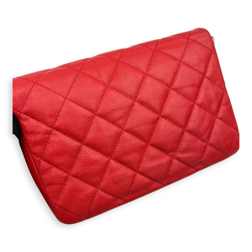 CC Quilted Shoulder Bag Red in Caviar Leather, Gold hardware