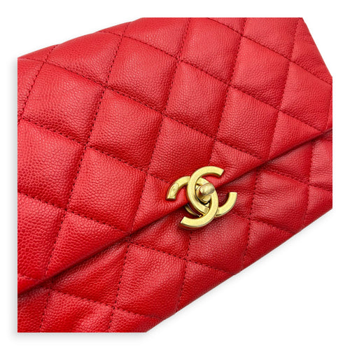 CC Quilted Shoulder Bag Red in Caviar Leather, Gold hardware