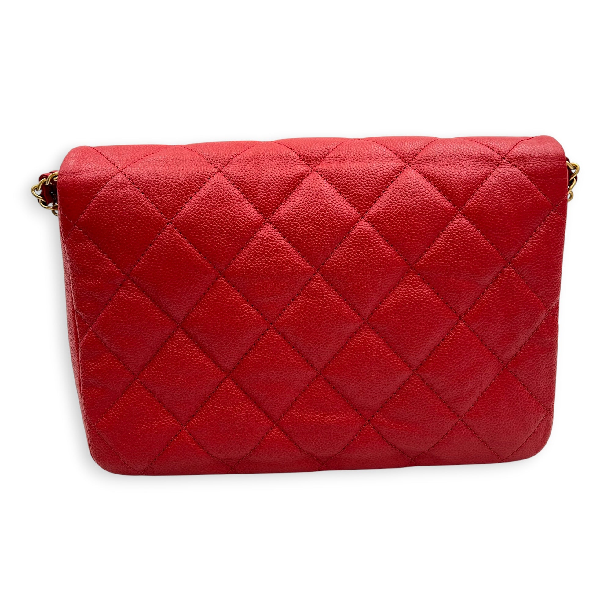 CC Quilted Shoulder Bag Red in Caviar Leather, Gold hardware