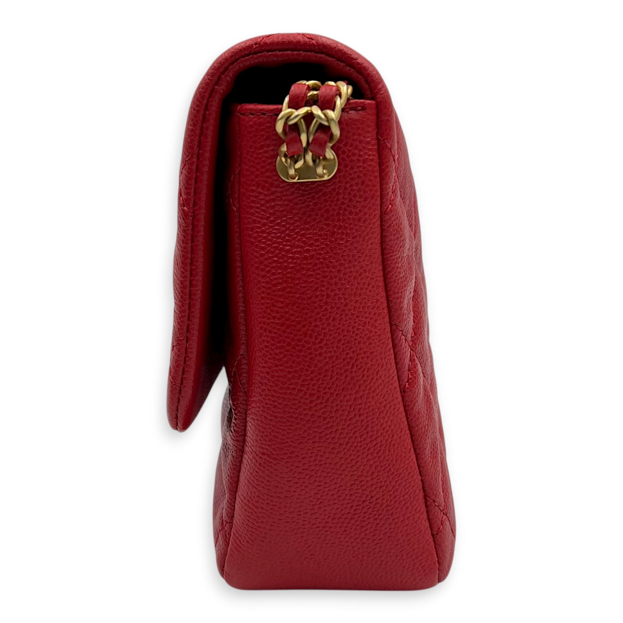 CC Quilted Shoulder Bag Red in Caviar Leather, Gold hardware