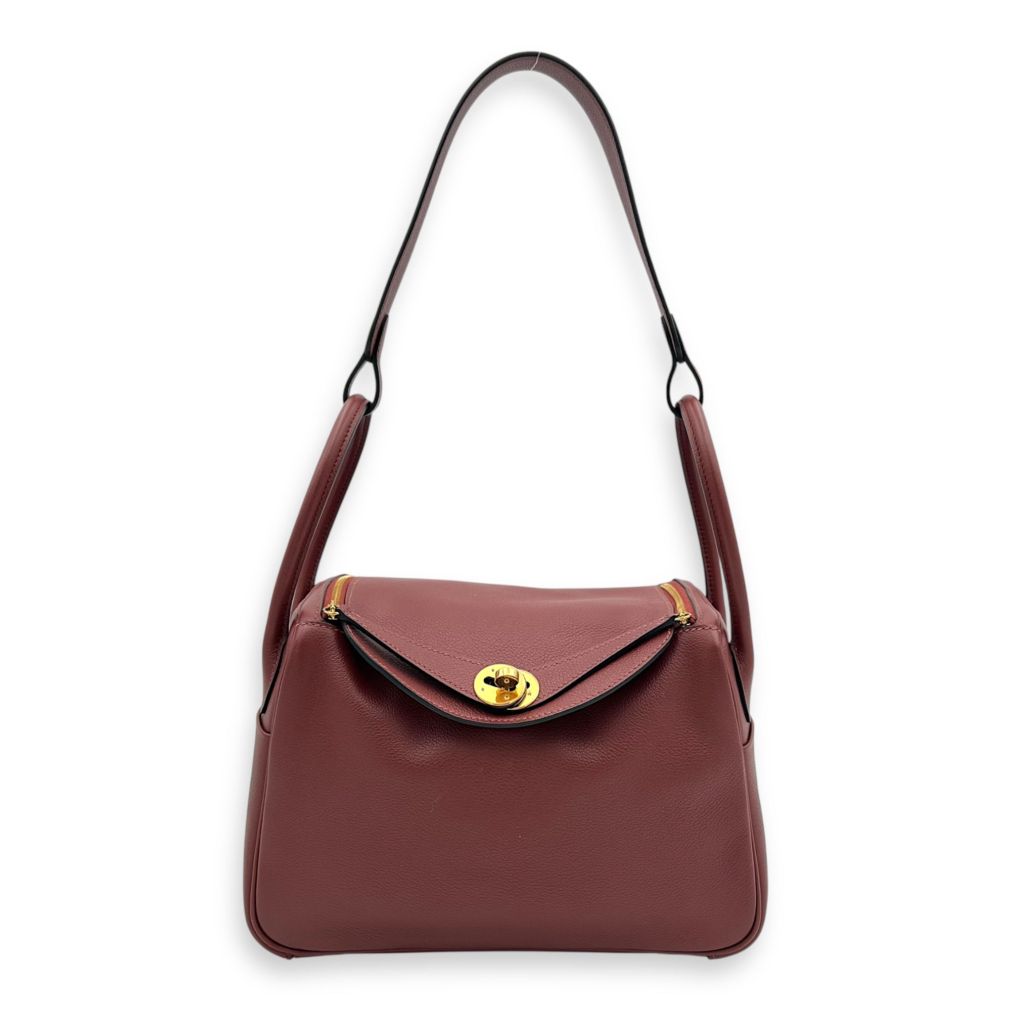 Lindy 26 Rouge sellier Shoulder Bag in Swift, Gold hardware