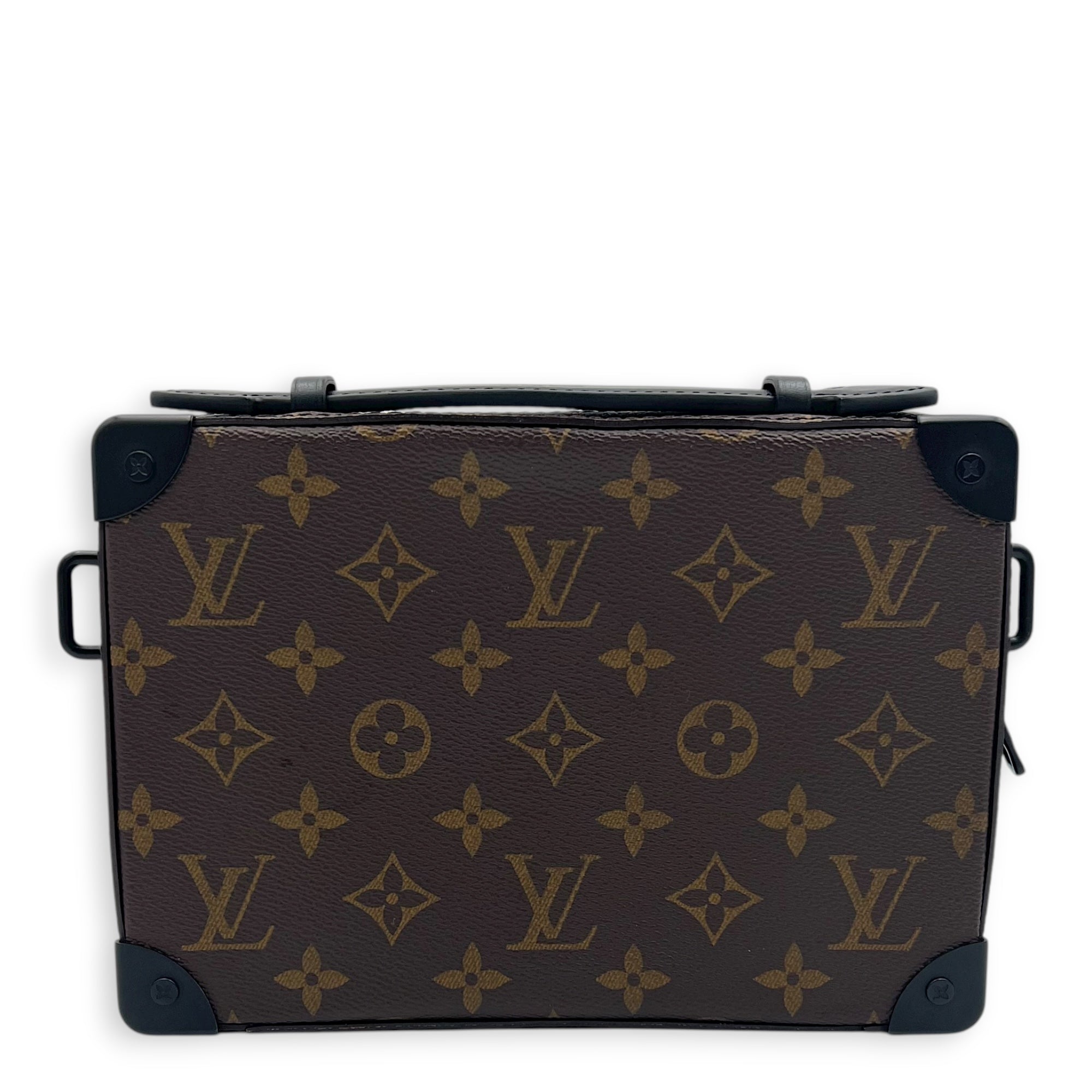 Soft Trunk Handle Shoulder Bag Brown in Monogram Coated Canvas, Black hardware