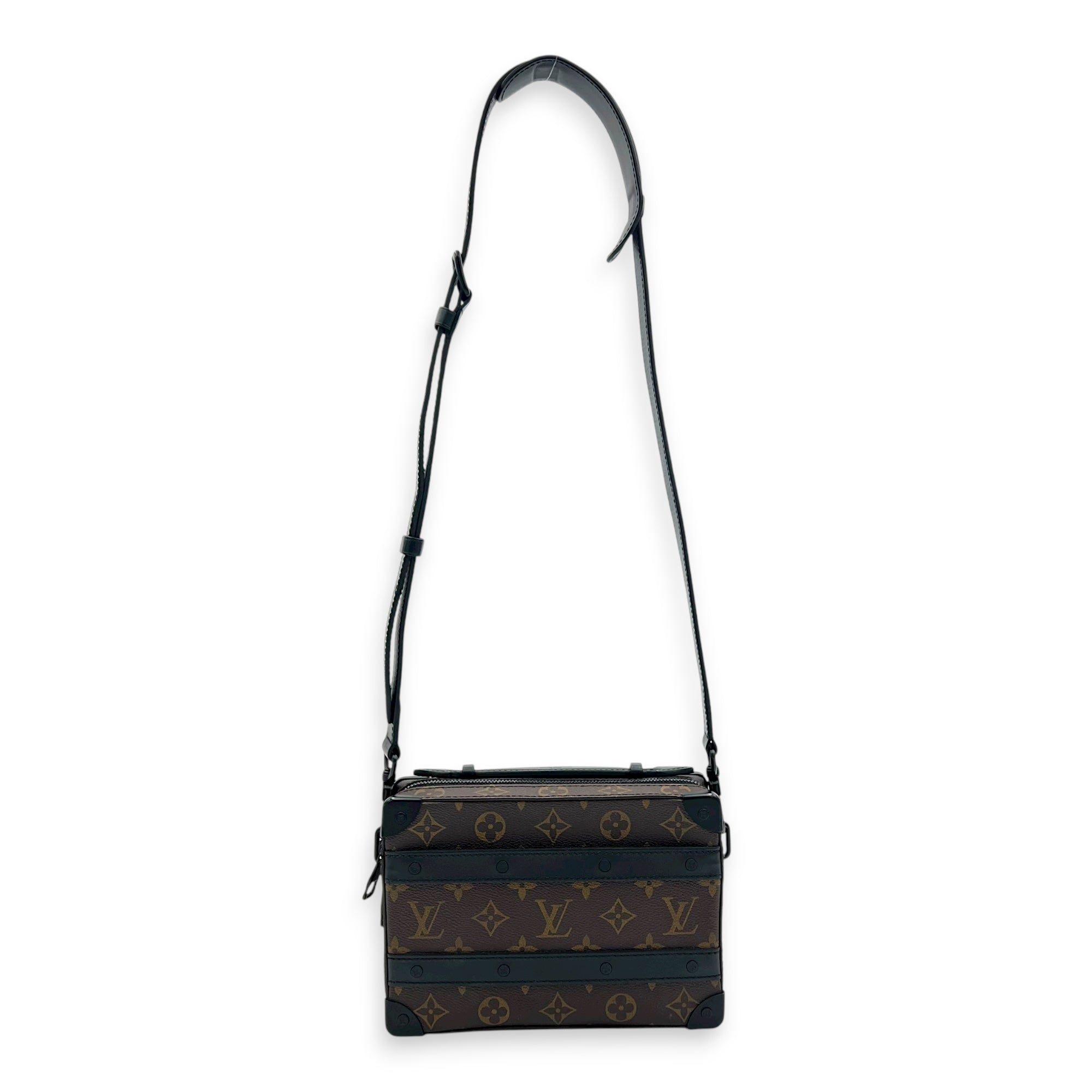 Soft Trunk Handle Shoulder Bag Brown in Monogram Coated Canvas, Black hardware