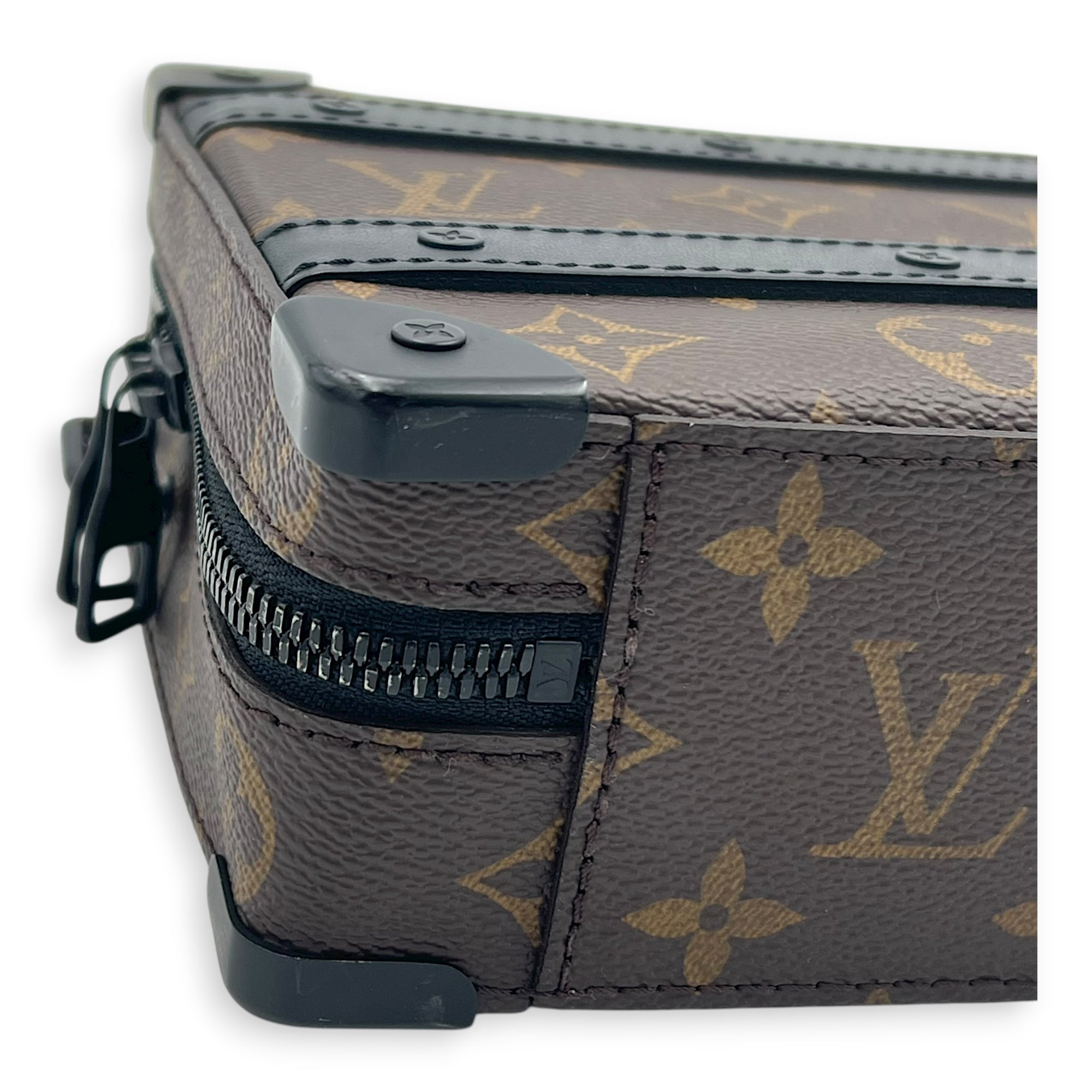 Soft Trunk Handle Shoulder Bag Brown in Monogram Coated Canvas, Black hardware