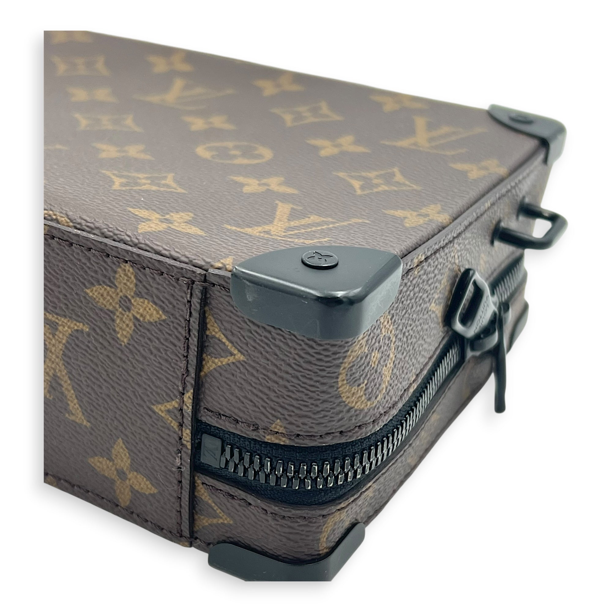 Soft Trunk Handle Shoulder Bag Brown in Monogram Coated Canvas, Black hardware