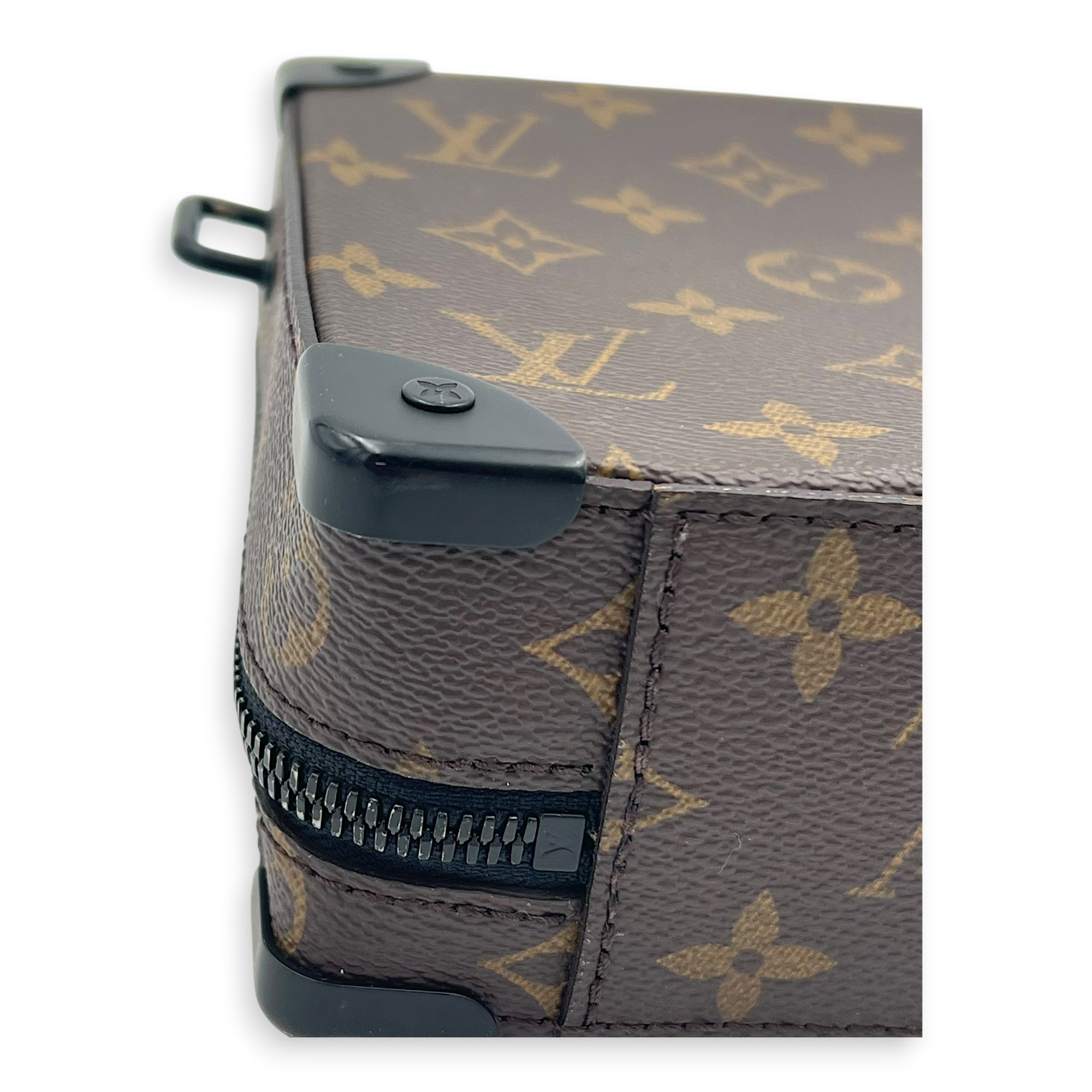 Soft Trunk Handle Shoulder Bag Brown in Monogram Coated Canvas, Black hardware
