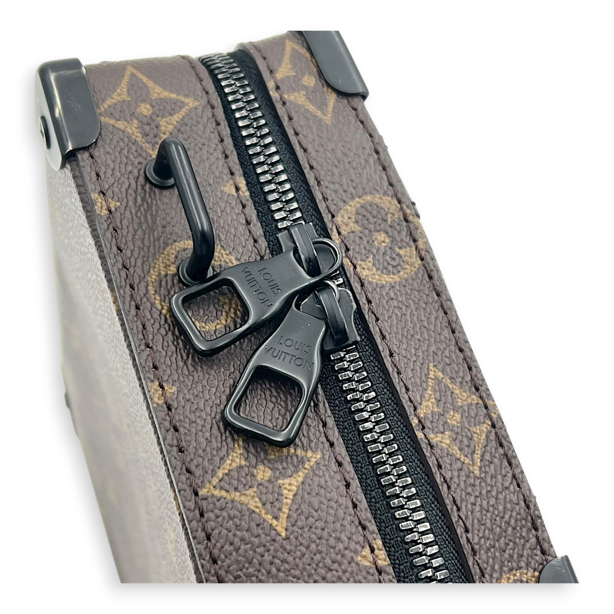 Soft Trunk Handle Shoulder Bag Brown in Monogram Coated Canvas, Black hardware