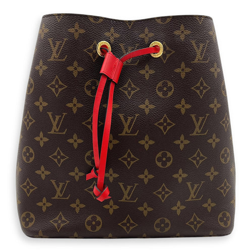 NeoNoe MM Brown Bucket Bag in Monogram Coated Canvas, Gold hardware