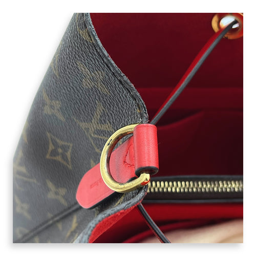 NeoNoe MM Brown Bucket Bag in Monogram Coated Canvas, Gold hardware