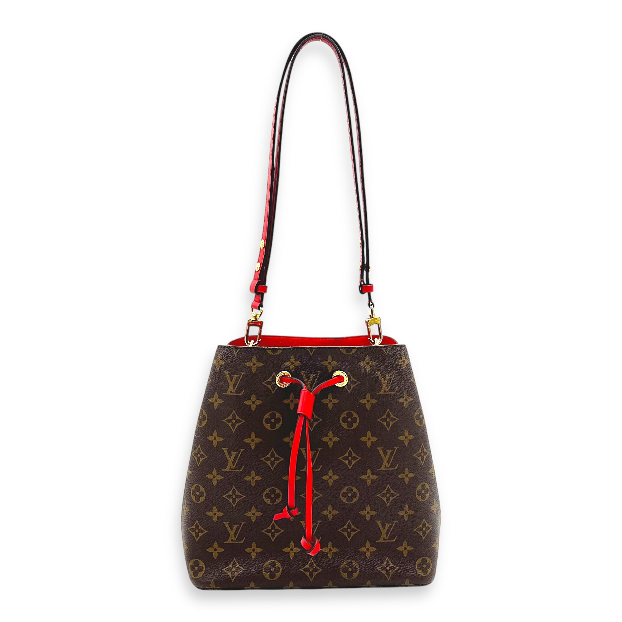 NeoNoe MM Brown Bucket Bag in Monogram Coated Canvas, Gold hardware