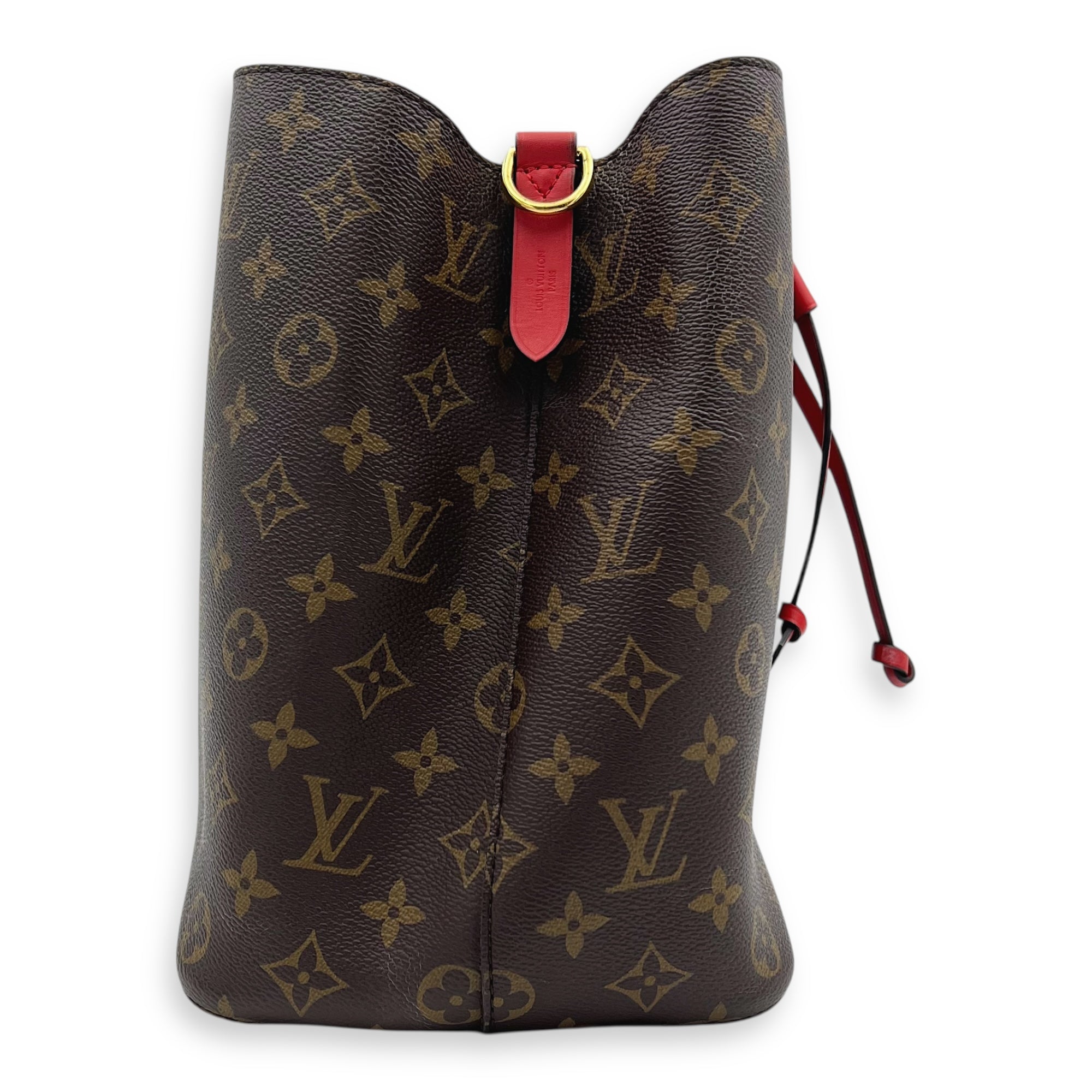 NeoNoe MM Brown Bucket Bag in Monogram Coated Canvas, Gold hardware