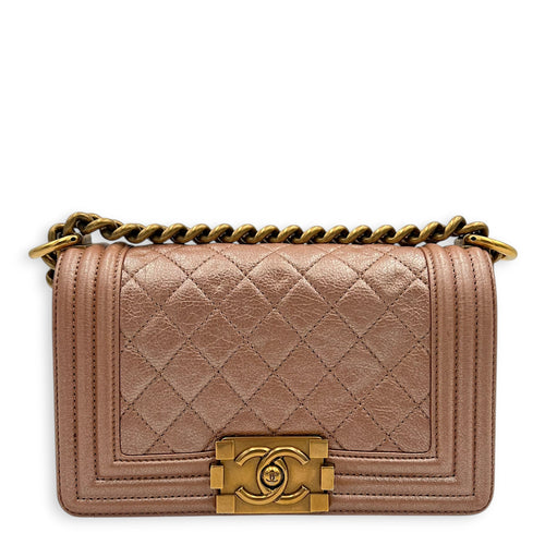 Boy Small Rose Gold Shoulder Bag in Calfskin, Gold hardware