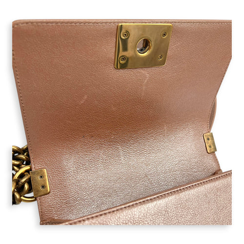 Boy Small Rose Gold Shoulder Bag in Calfskin, Gold hardware