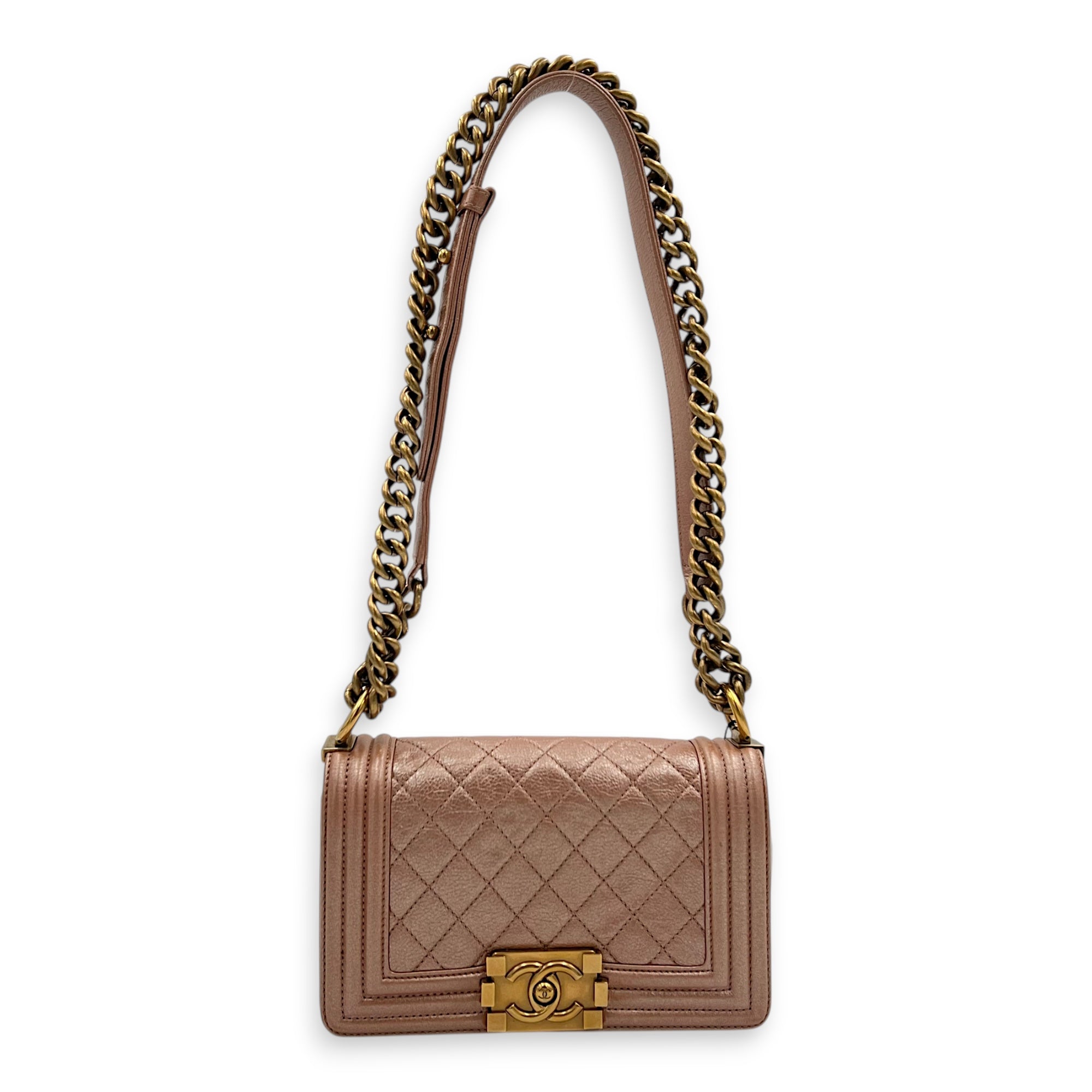 Boy Small Rose Gold Shoulder Bag in Calfskin, Gold hardware