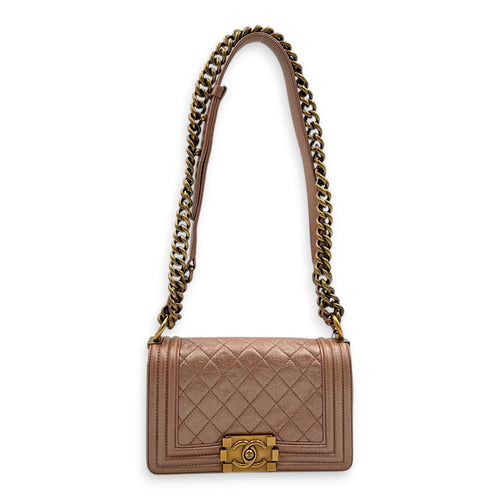 Boy Small Rose Gold Shoulder Bag in Calfskin, Gold hardware
