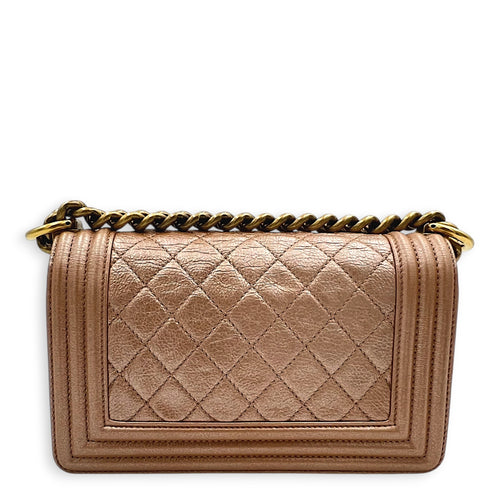 Boy Small Rose Gold Shoulder Bag in Calfskin, Gold hardware