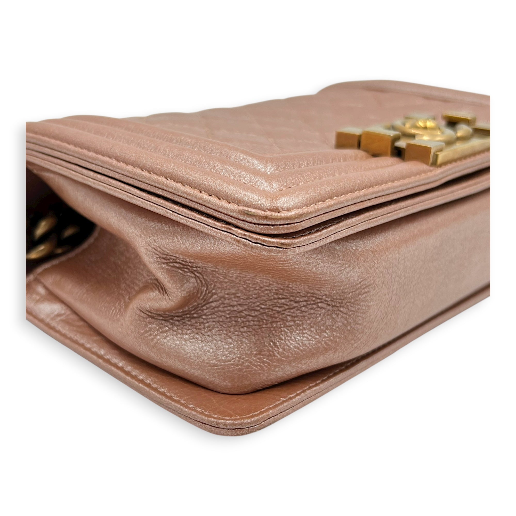 Boy Small Rose Gold Shoulder Bag in Calfskin, Gold hardware