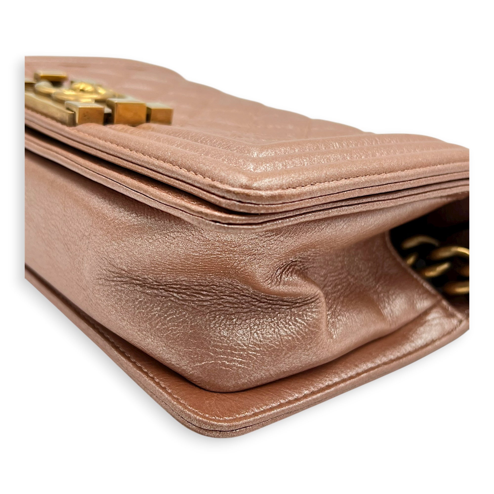 Boy Small Rose Gold Shoulder Bag in Calfskin, Gold hardware