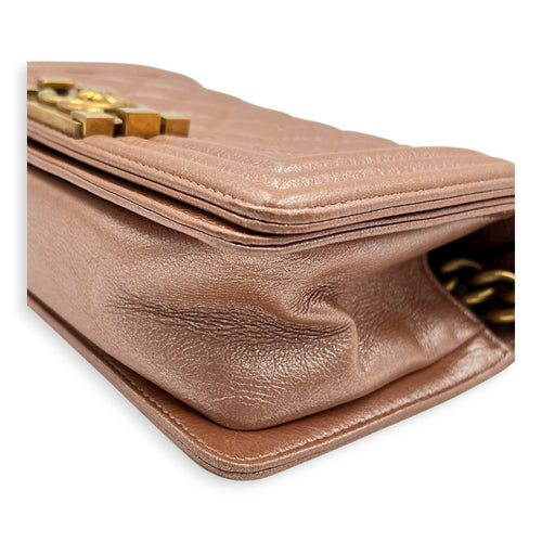 Boy Small Rose Gold Shoulder Bag in Calfskin, Gold hardware