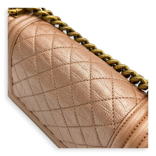 Boy Small Rose Gold Shoulder Bag in Calfskin, Gold hardware