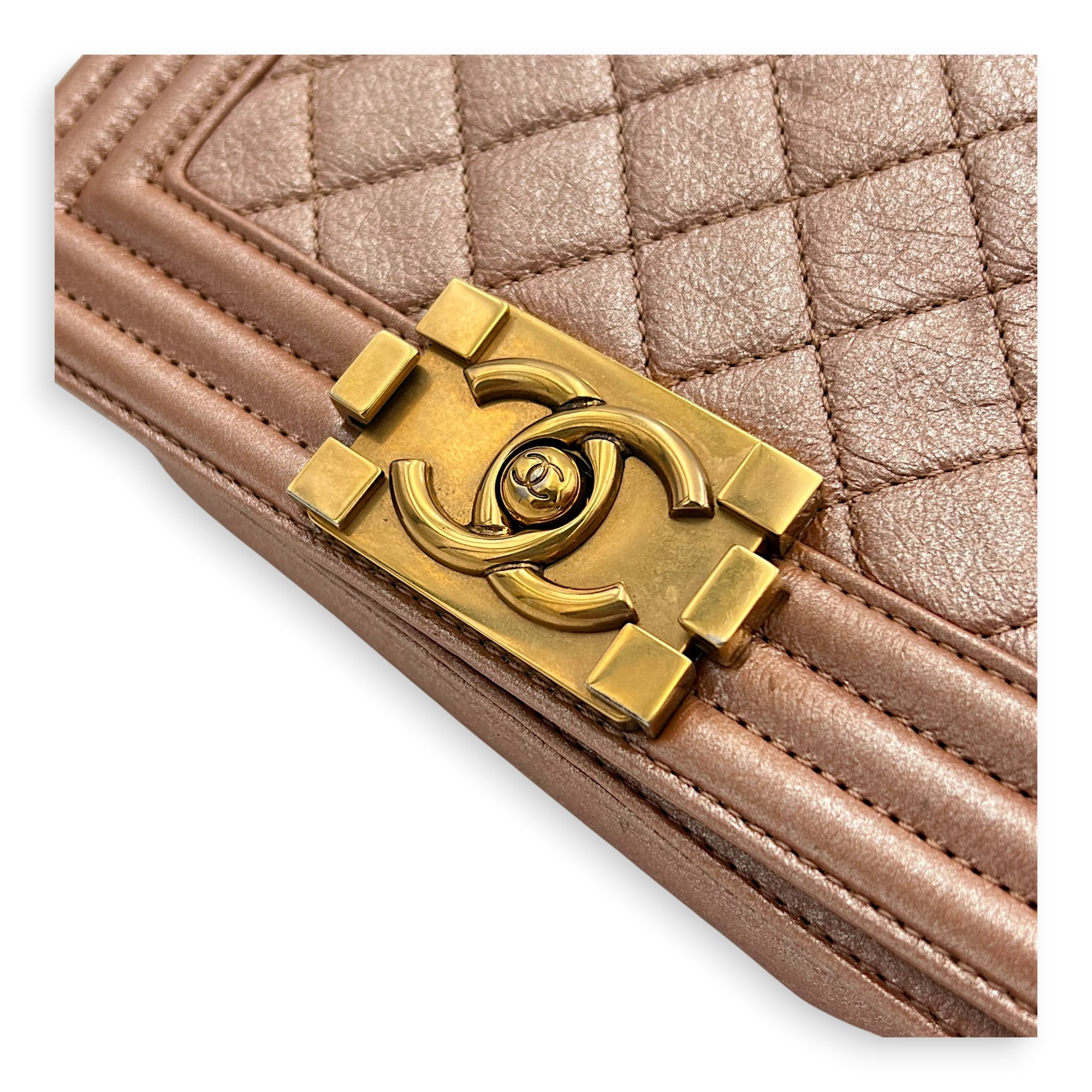 Boy Small Rose Gold Shoulder Bag in Calfskin, Gold hardware