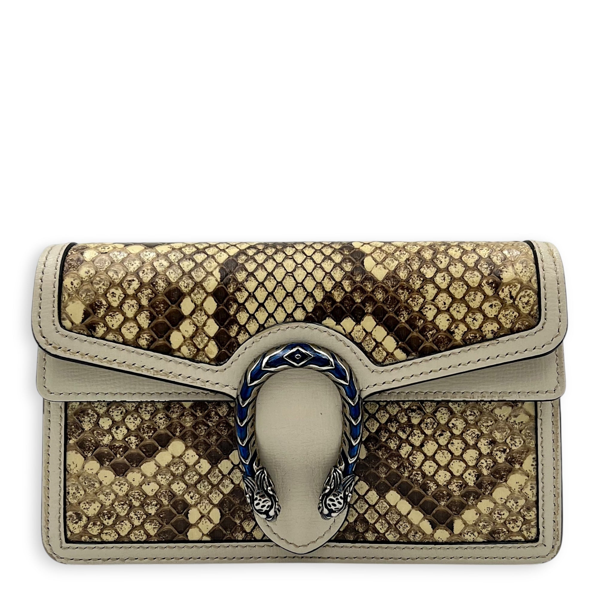 Dionysus Super Mini Beige Crossbody Bag in Python Leather, Ruthenium hardware