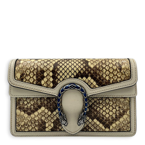 Dionysus Super Mini Beige Crossbody Bag in Python Leather, Ruthenium hardware