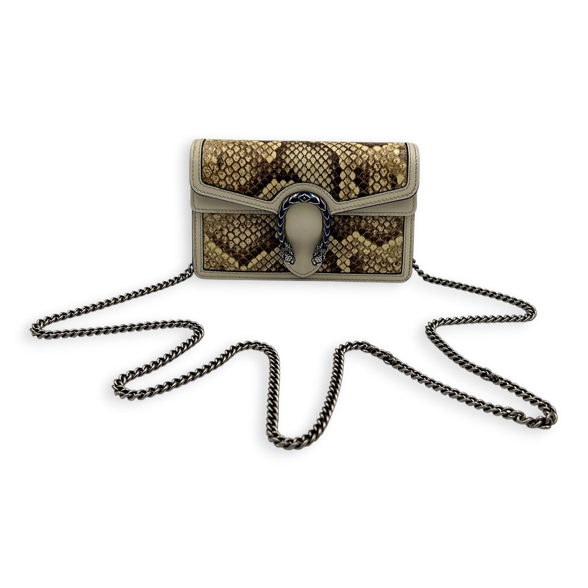Dionysus Super Mini Beige Crossbody Bag in Python Leather, Ruthenium hardware