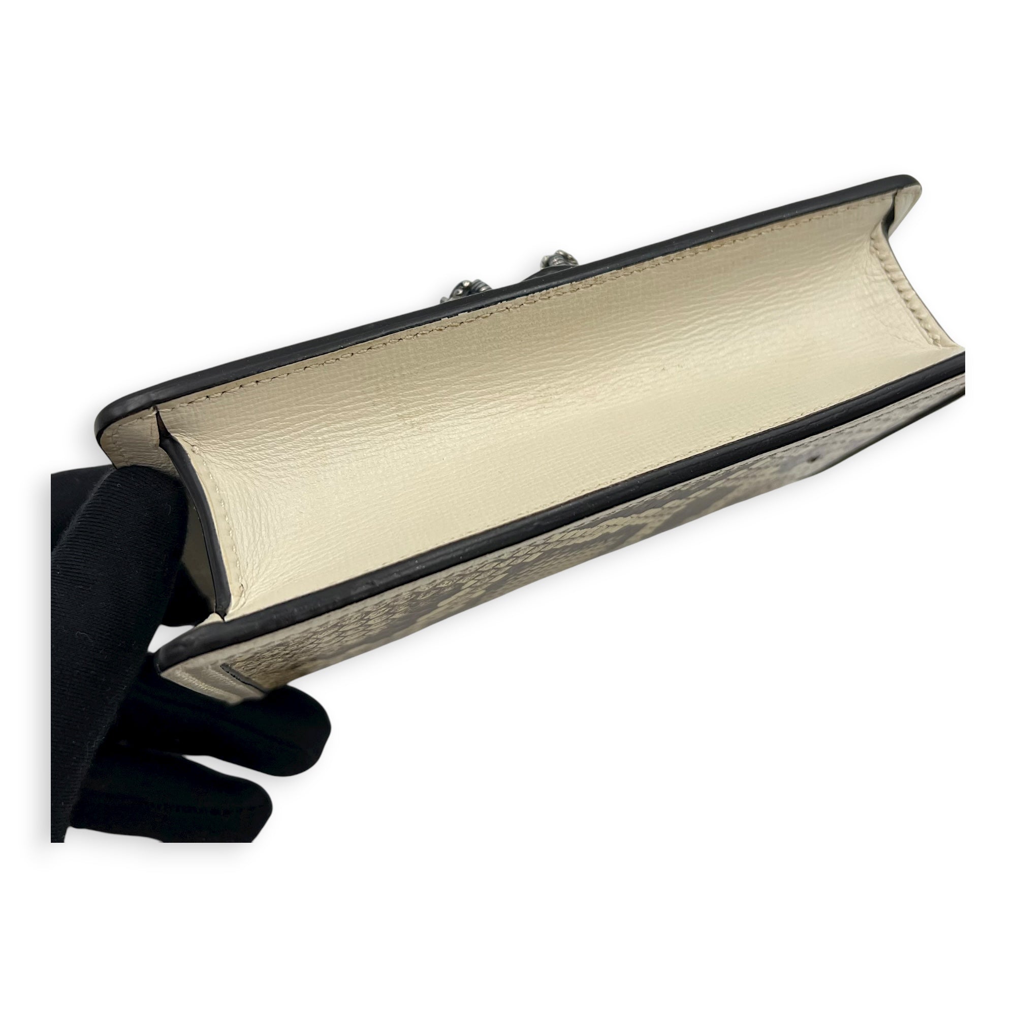 Dionysus Super Mini Beige Crossbody Bag in Python Leather, Ruthenium hardware