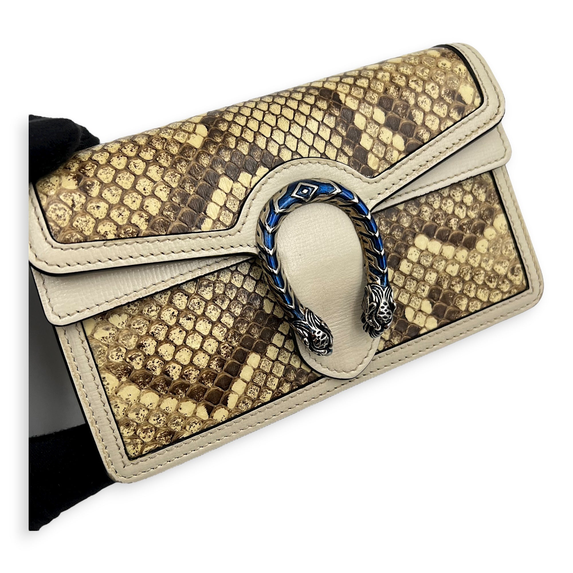 Dionysus Super Mini Beige Crossbody Bag in Python Leather, Ruthenium hardware
