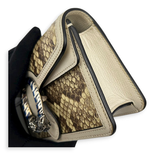 Dionysus Super Mini Beige Crossbody Bag in Python Leather, Ruthenium hardware