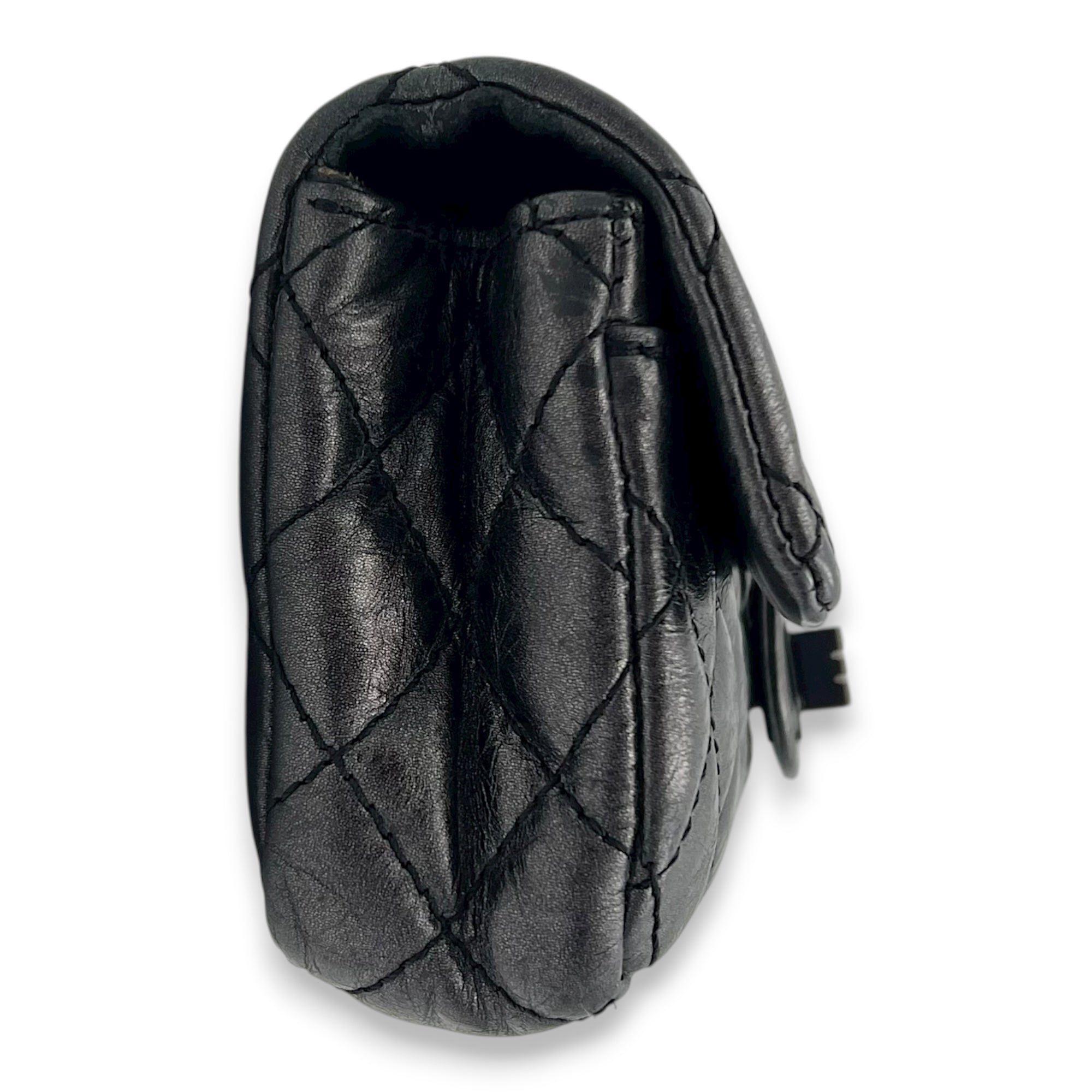 2.55 Grey Clutch in Calfskin, Black hardware