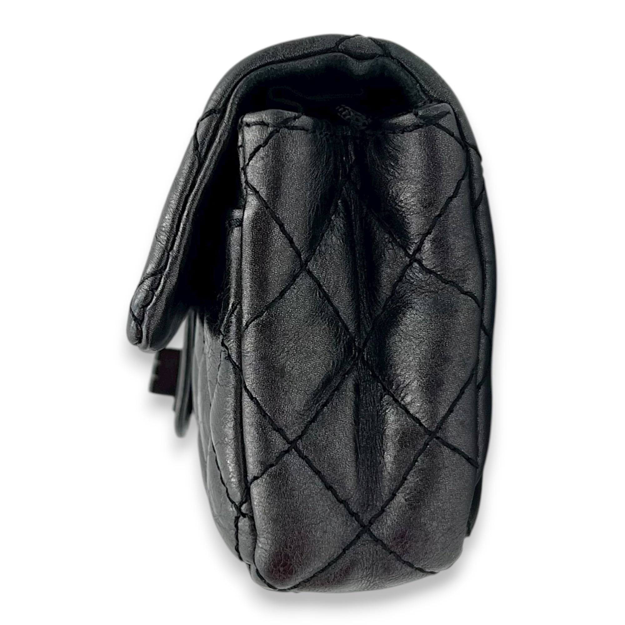 2.55 Grey Clutch in Calfskin, Black hardware