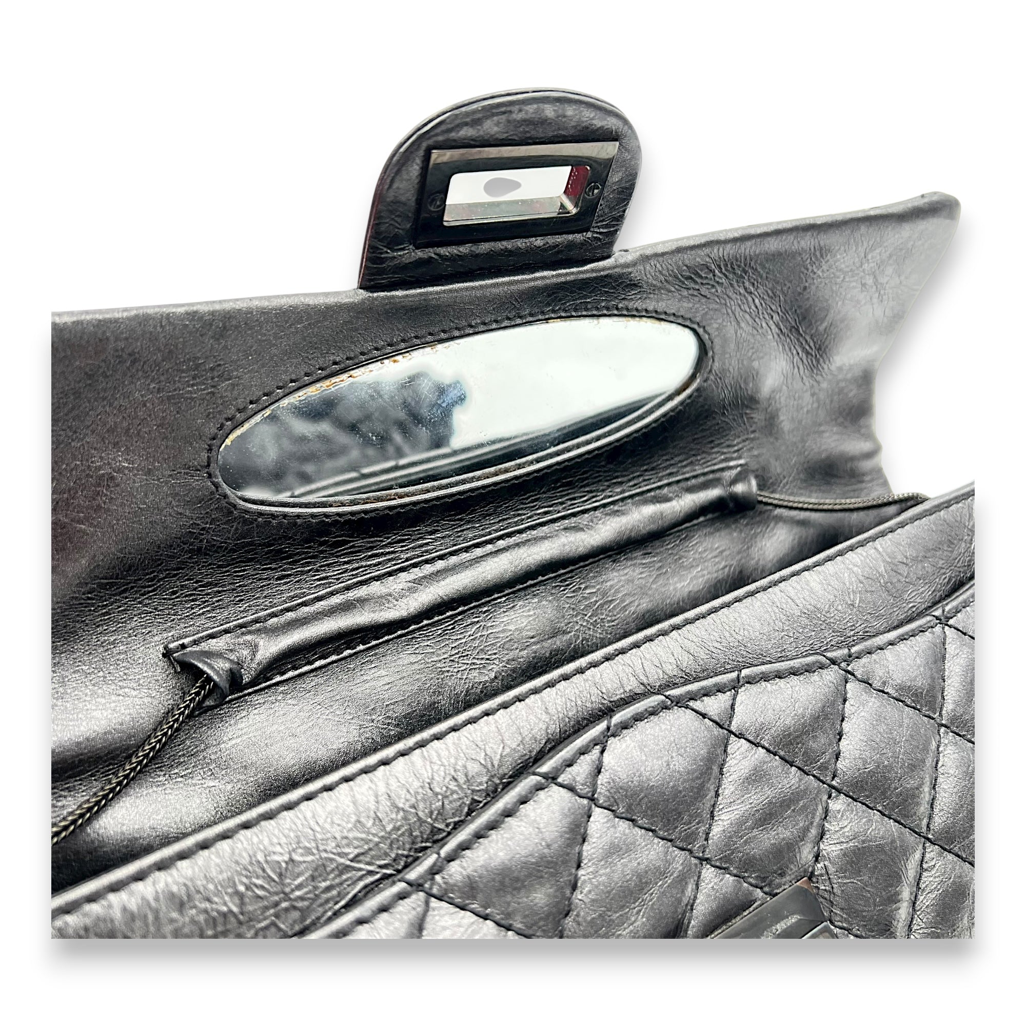 2.55 Grey Clutch in Calfskin, Black hardware