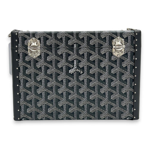 Trunk Cassette Shoulder Bag Grey in Coated Canvas, Silver hardware