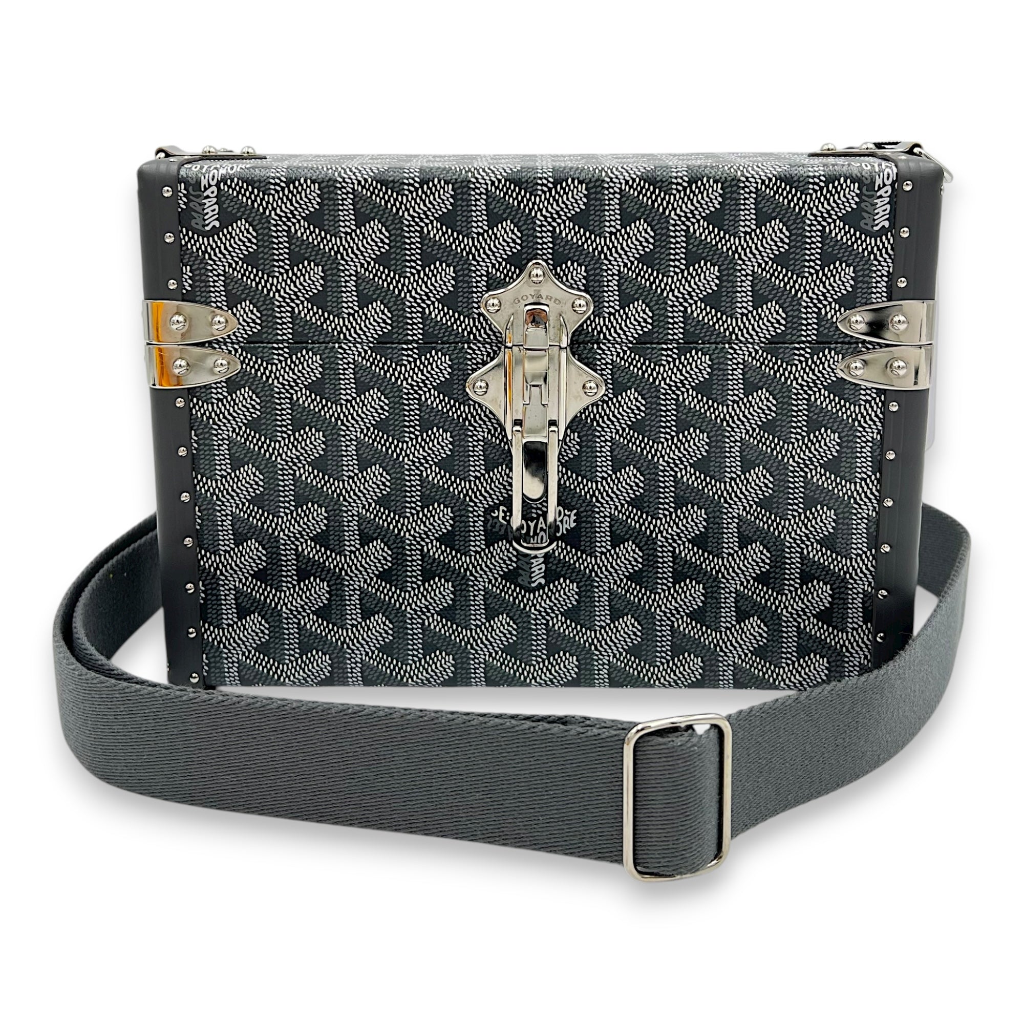 Trunk Cassette Shoulder Bag Grey in Coated Canvas, Silver hardware