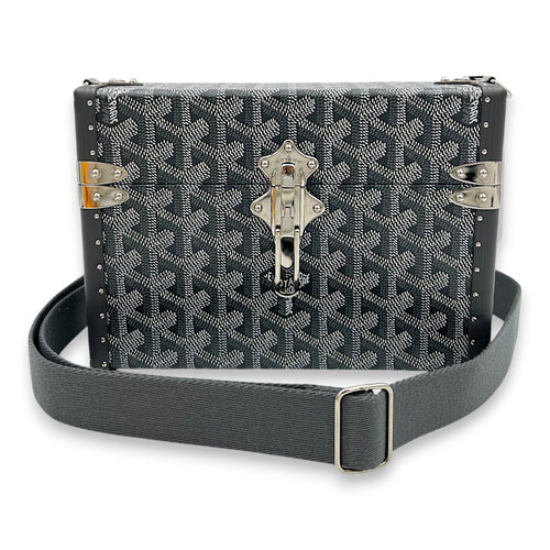 Trunk Cassette Shoulder Bag Grey in Coated Canvas, Silver hardware