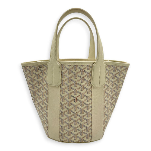 Belhara PM White Top Handle Bag in Coated Canvas, Silver hardware