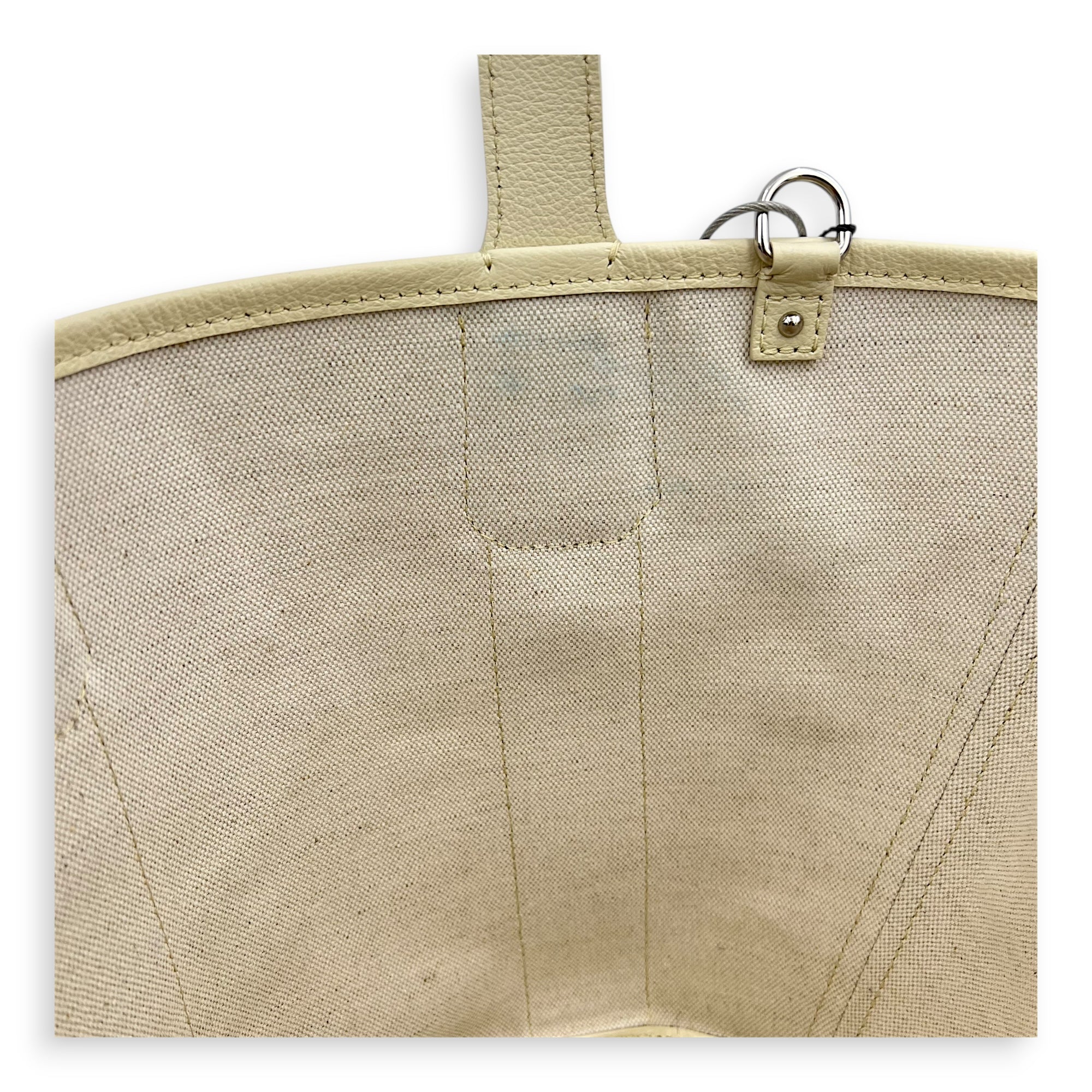 Belhara PM White Top Handle Bag in Coated Canvas, Silver hardware