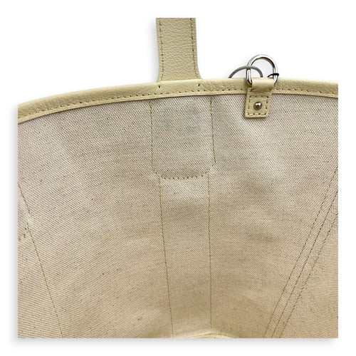 Belhara PM White Top Handle Bag in Coated Canvas, Silver hardware