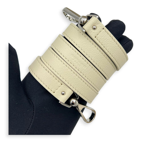 Belhara PM White Top Handle Bag in Coated Canvas, Silver hardware