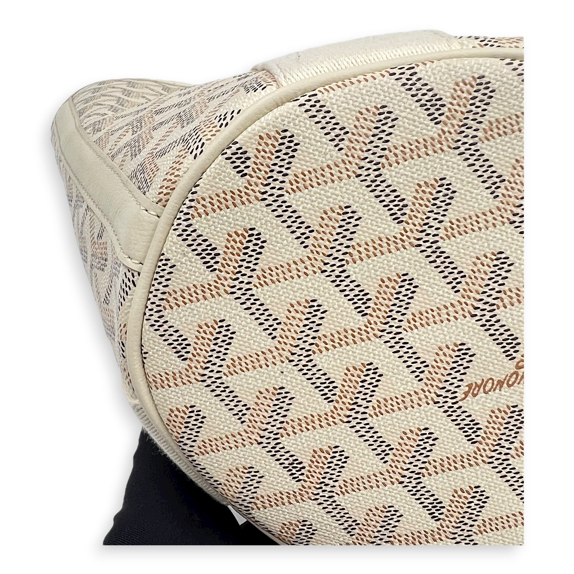 Belhara PM White Top Handle Bag in Coated Canvas, Silver hardware