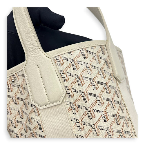 Belhara PM White Top Handle Bag in Coated Canvas, Silver hardware