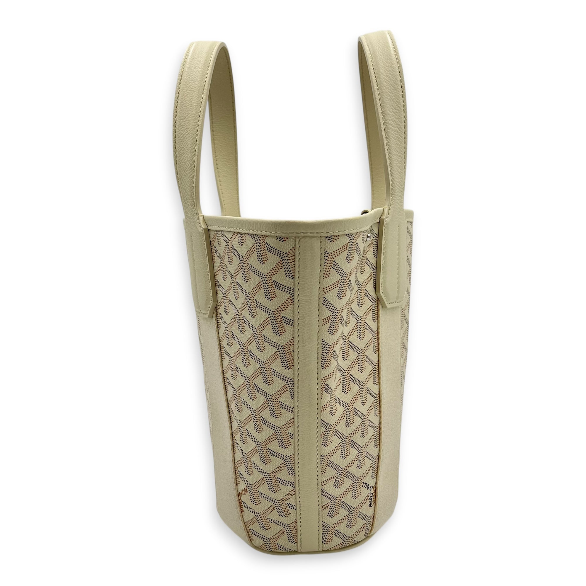 Belhara PM White Top Handle Bag in Coated Canvas, Silver hardware