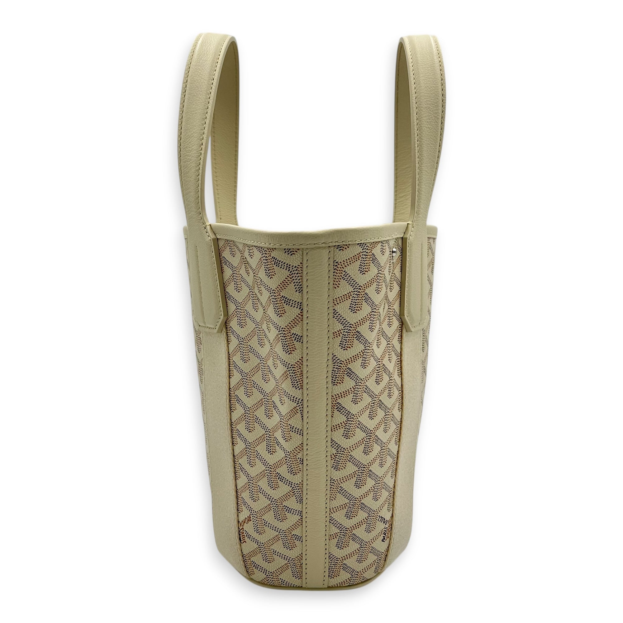 Belhara PM White Top Handle Bag in Coated Canvas, Silver hardware