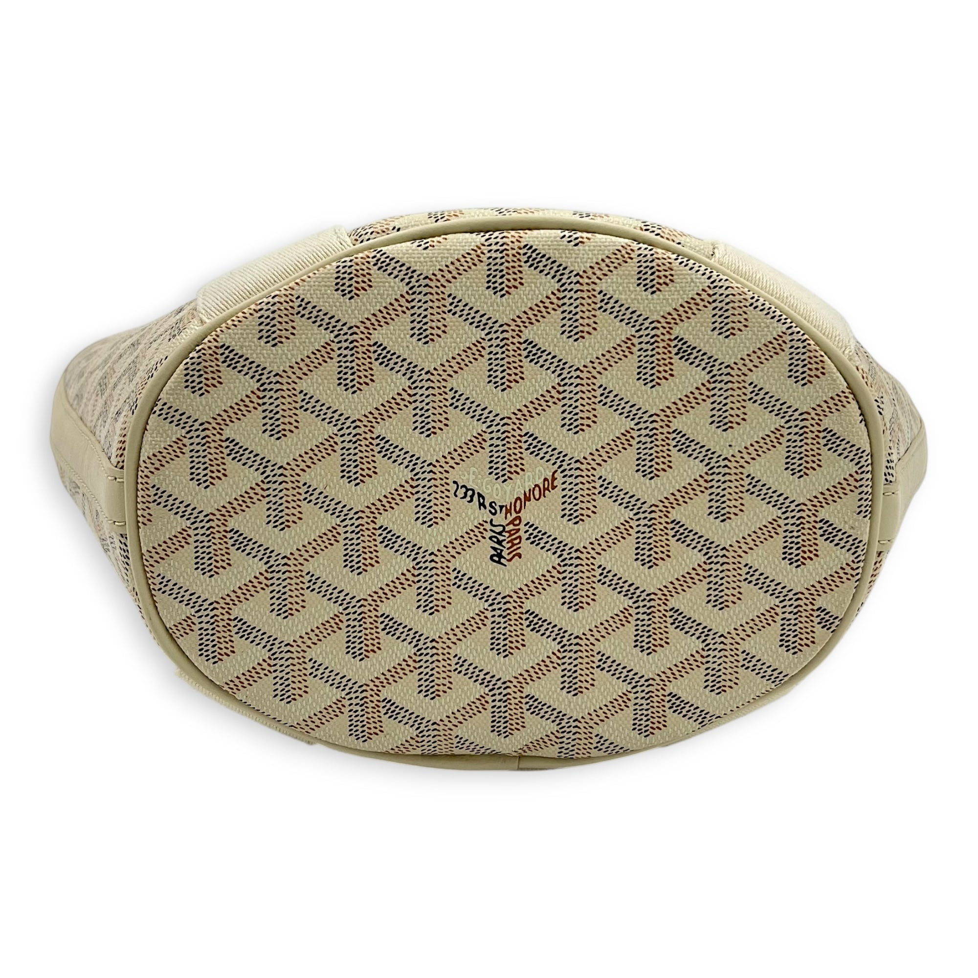 Belhara PM White Top Handle Bag in Coated Canvas, Silver hardware