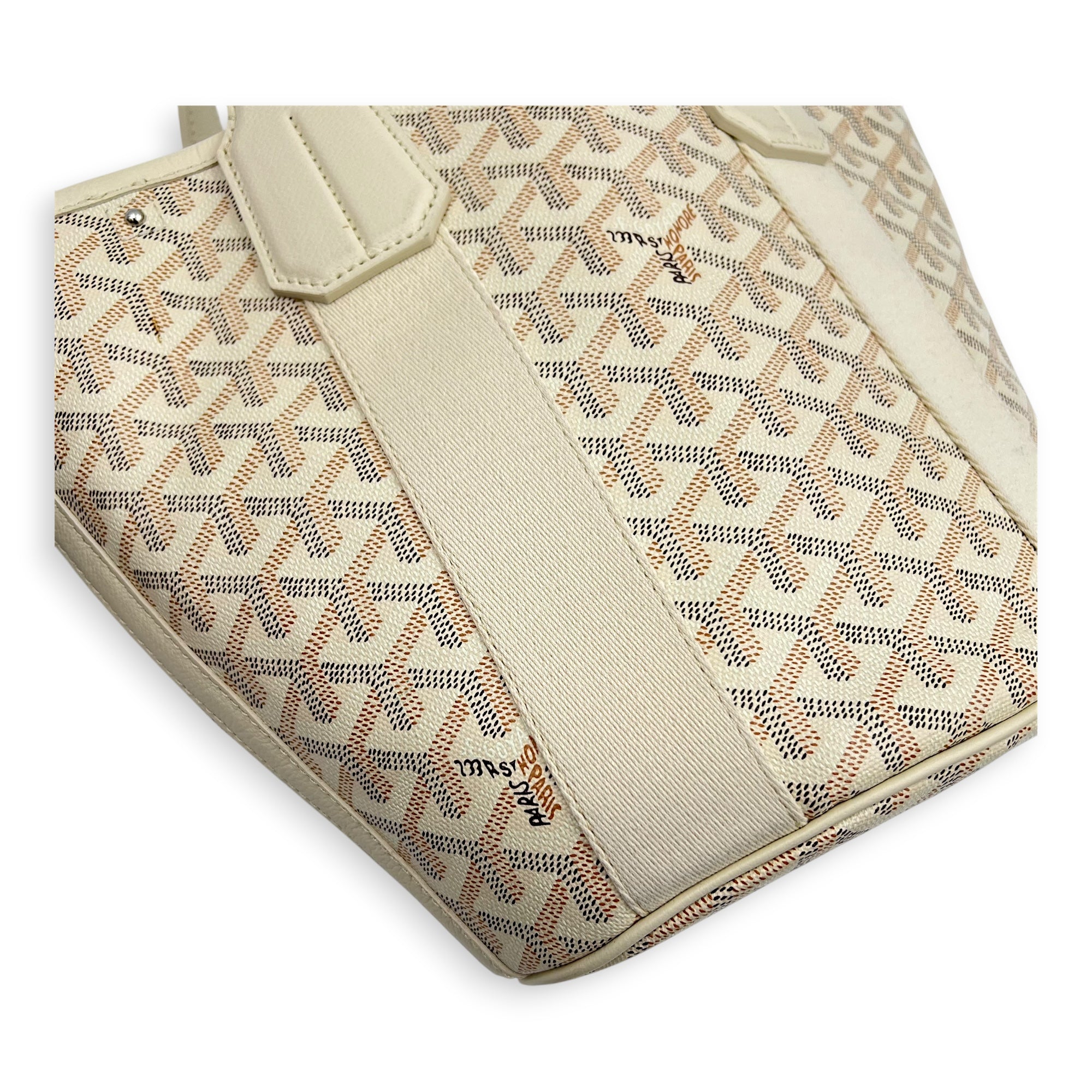 Belhara PM White Top Handle Bag in Coated Canvas, Silver hardware