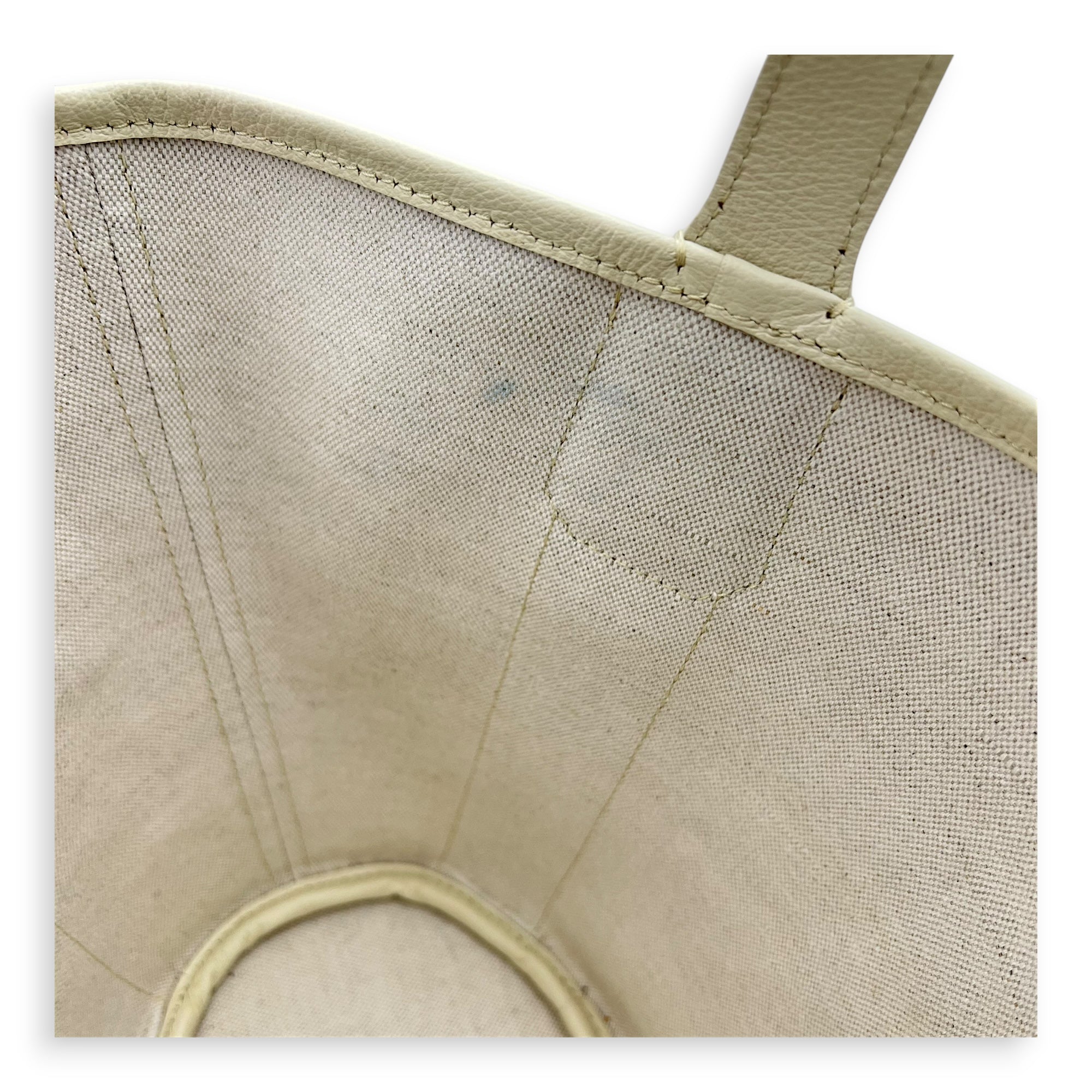 Belhara PM White Top Handle Bag in Coated Canvas, Silver hardware