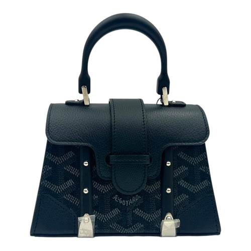 Saigon Nano Black Top Handle Bag in Coated Canvas, Silver hardware