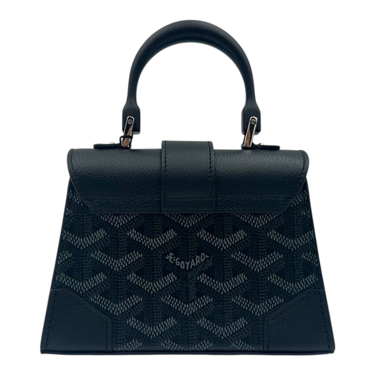 Saigon Nano Black Top Handle Bag in Coated Canvas, Silver hardware